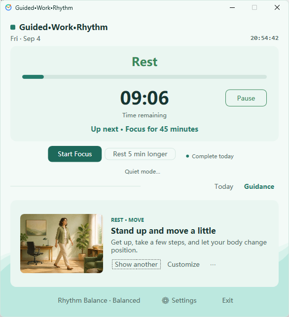 Rest Guidance in Guided WorkRhythm