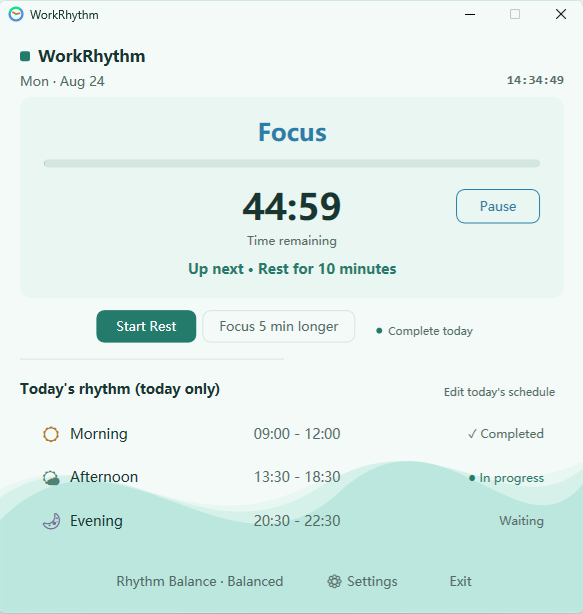 WorkRhythm showing a focus session